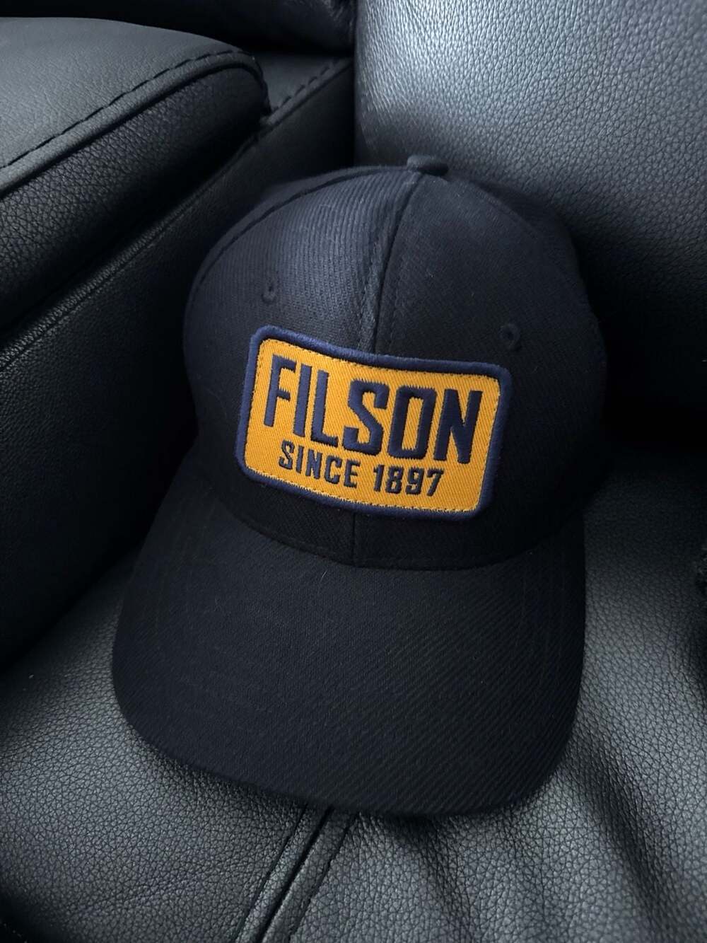 Filson Navy Cotton Logger Cap with Leather Strap